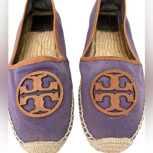 Tory Burch Weston Purple Canvas Logo Slip On flat Espadrilles Women’s 10